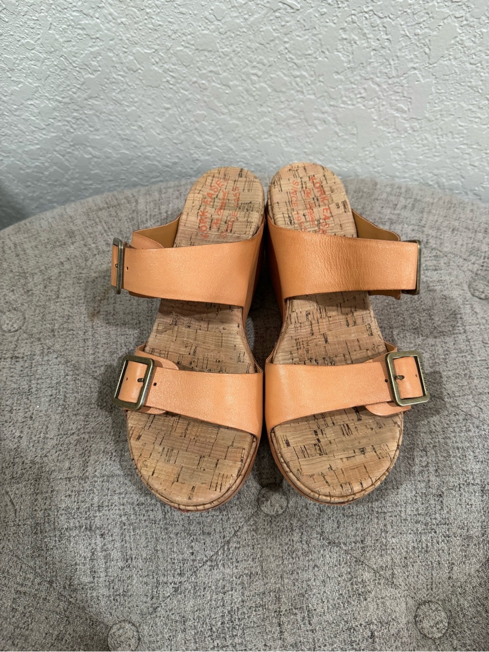 Kork-Ease Women's Peach-Tan Double Buckle Slide Sandals